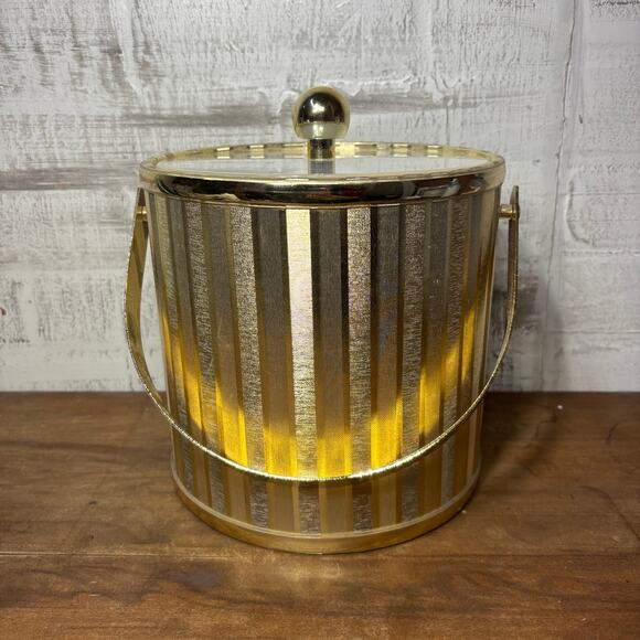 Post Furnishings Other - Mid Century Gold Striped Ice Bucket